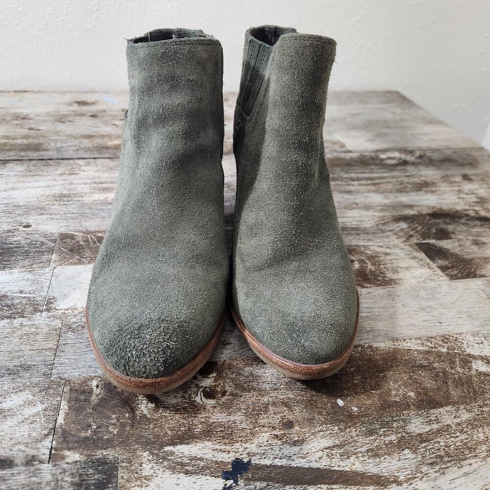 Steve Madden Womens 8.5 Leather Suede Ankle Boots Green Western Block Heel - Picture 2 of 10